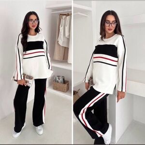 Stylish Black and White Women's Pants Set